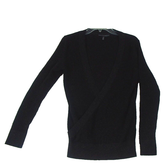 White House Black Market Long Sleeve Sweater Wrap Black Metallic Thread Size M - Picture 1 of 11